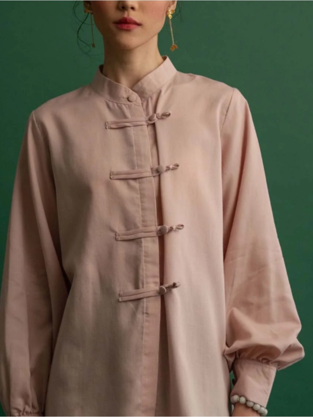 Crossing Pointe Frog Closure Cotton Shirt Blush Pink Women XLG
